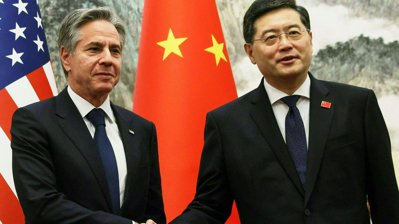 FILES -US Secretary of State Antony Blinken and China's then Foreign Minister Qin Gang shake hands in Beijing on June 18, 2023. It was as one of Mr Qins last meetings in the role. Photo by LEAH MILLIS / POOL / AFP