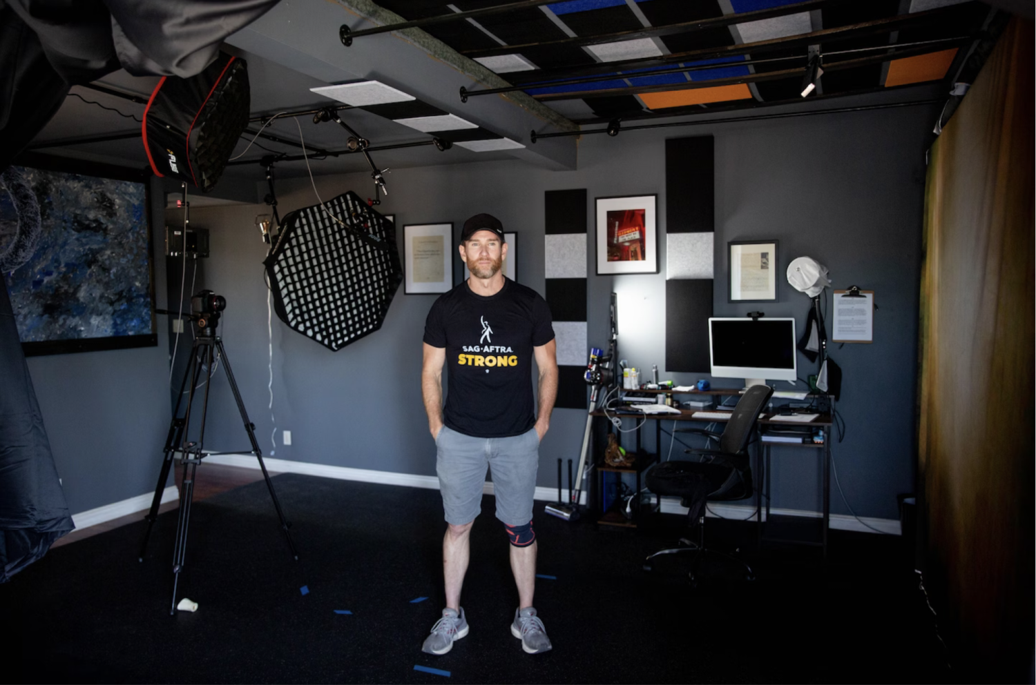 Josh Hooks at his loft apartment which he has turned into a studio. (Allison Zaucha for The Washington Post)