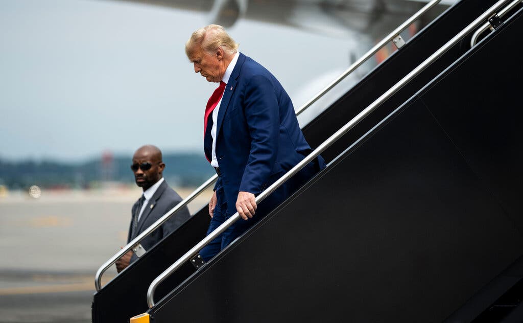 Former President Donald J. Trump was arraigned on Thursday. Credit...Doug Mills/The New York Times