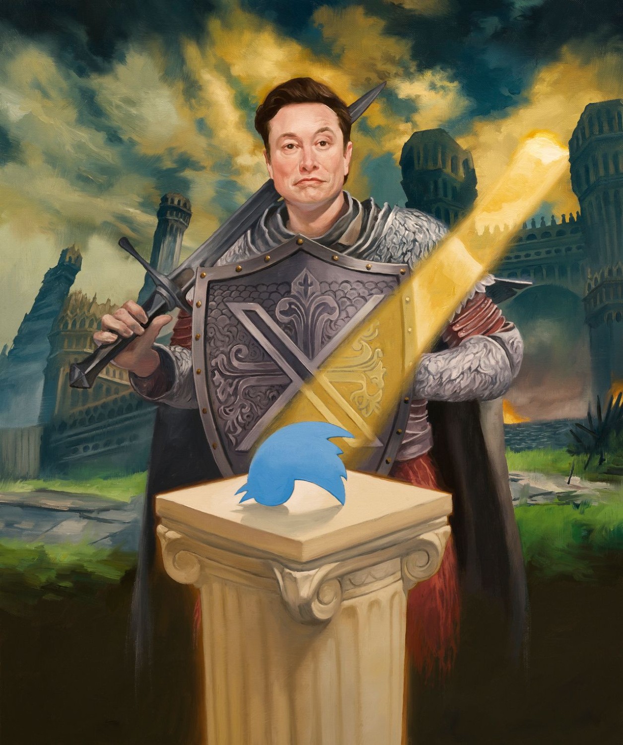 Elon Musk as a character in the video game ‘Elden Ring.’ ILLUSTRATION BY ROBERTO PARADA