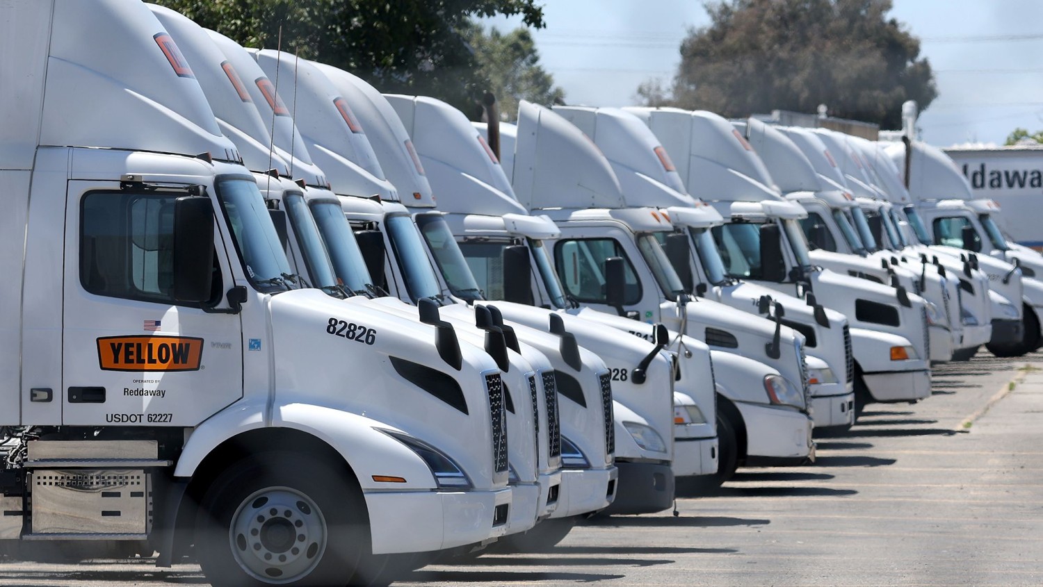Yellow Corp. trucks sitting idle at a company facility on July 31 in Hayward, California. Justin Sullivan/Getty Images