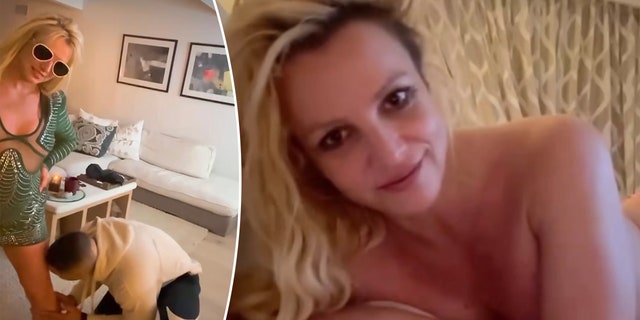 Britney Spears gets licked by mystery man, goes topless in new videos shared days after announcing divorce