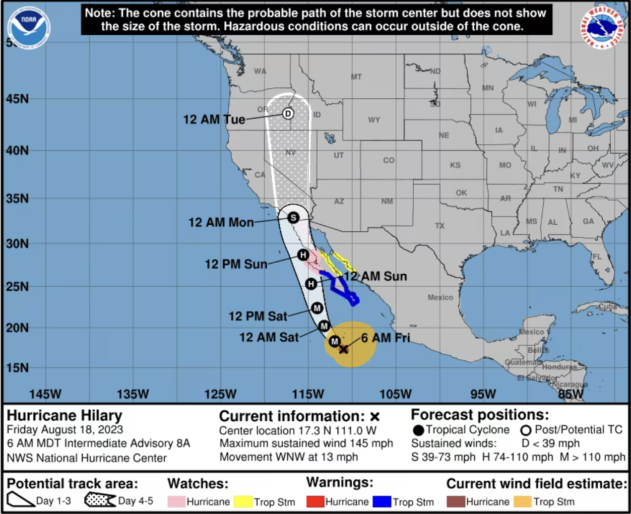 Forecast for Hurricane Hilary. (National Hurricane Center)