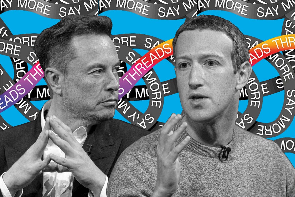 Elon Musk, left, who bought Twitter last year, and Meta boss Mark Zuckerberg / ES