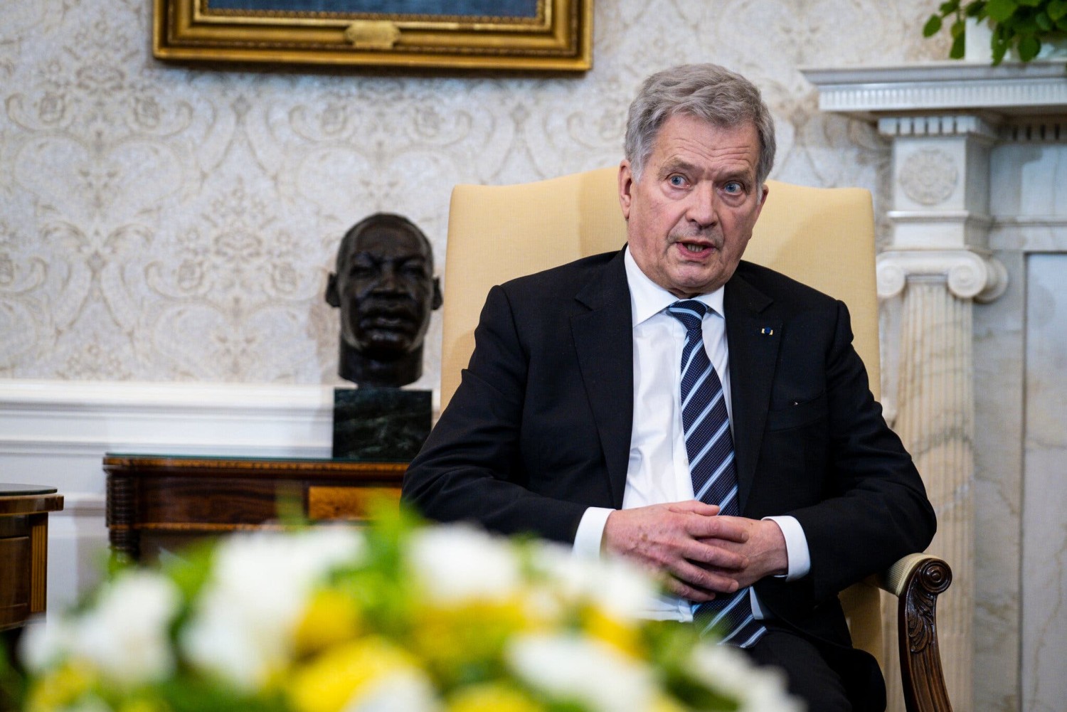 The president of Finland, Sauli Niinisto, at the White House in 2022.Credit...Pete Marovich for The New York Times