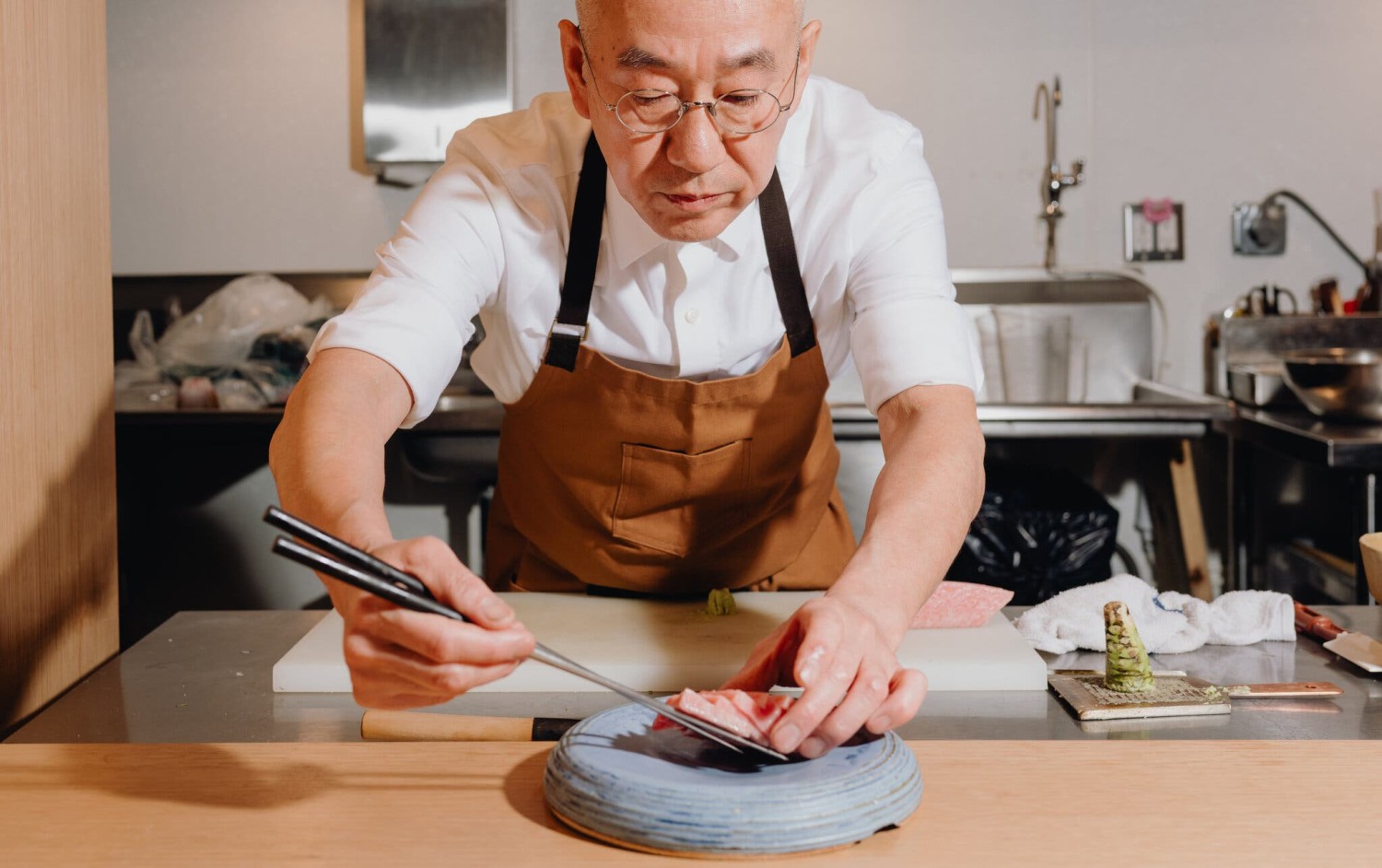 The chef Morihiro Onodera at Morihiro.Credit...Rozette Rago for The New York Times