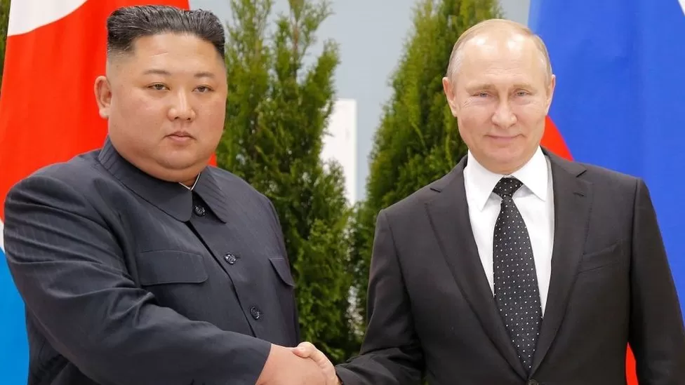 AFP VIA GETTY IMAGES, Vladimir Putin and Kim Jong Un met in the Russian port of city of Vladivostok in 2019