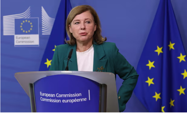 The European commissioner Věra Jourová: ‘The Russian state has engaged in the war of ideas to pollute our information space with half truth.’ Photograph: Olivier Hoslet/E