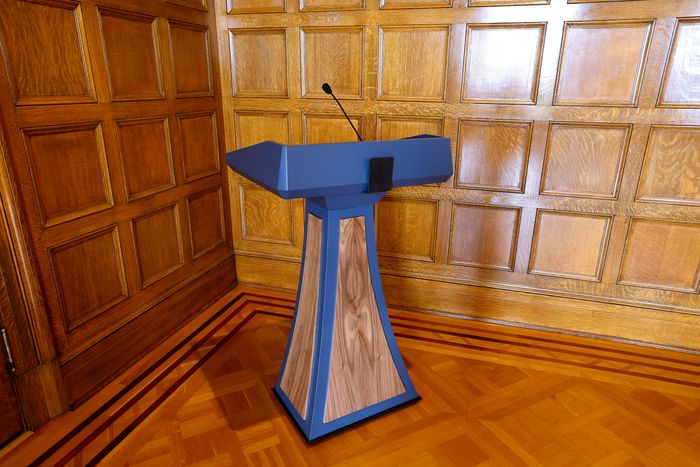 The lectern at the State Capitol in Little Rock, Ark., that Gov. Sarah Huckabee Sanders’s administration bought for $19,029.25. PHOTO: THOMAS METTHE/ARKANSAS DEMOCRAT-GAZETTE/ASSOCIATED PRESS
