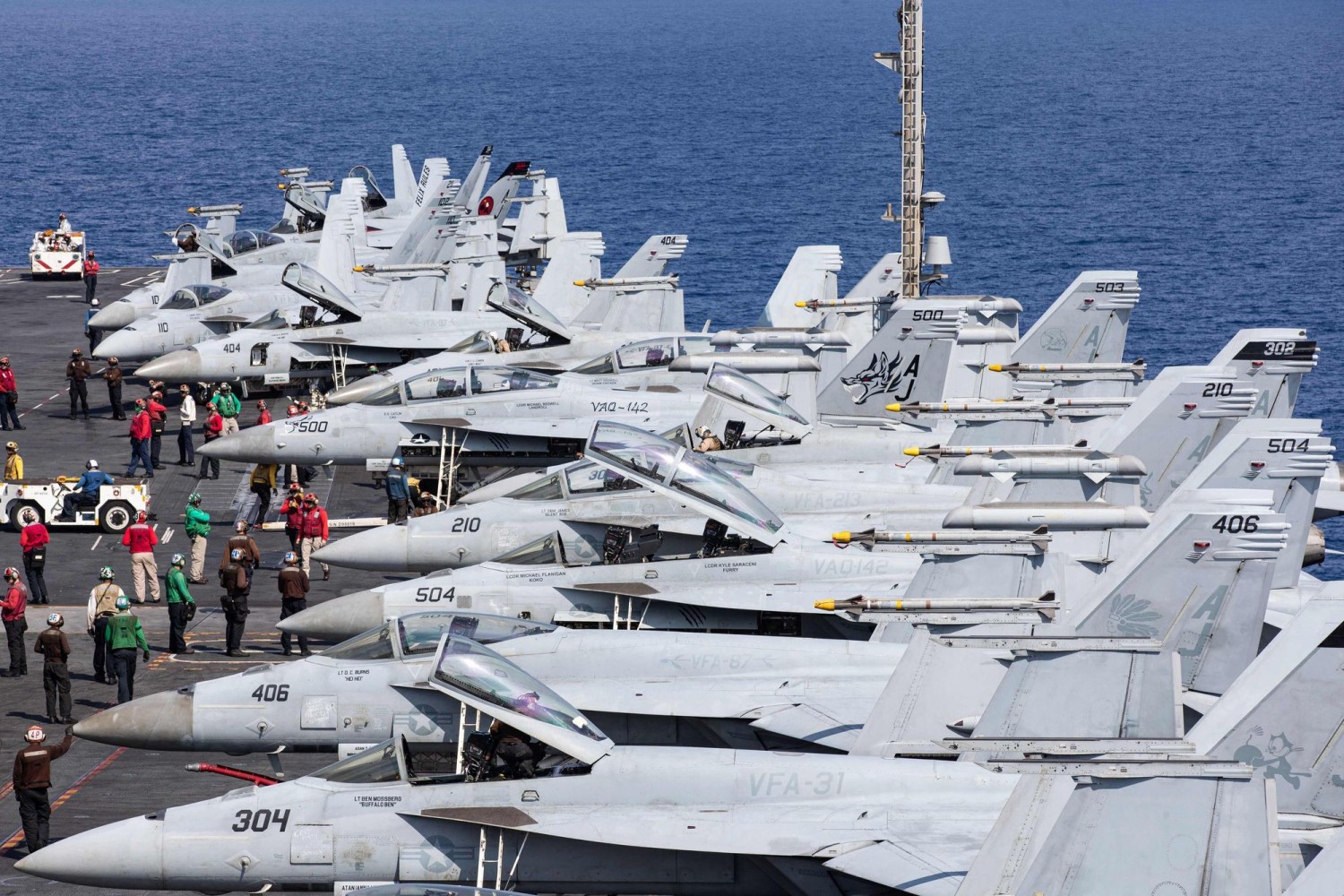 Flight operations are prepared on the USS Gerald R. Ford’s flight deck in the Eastern Mediterranean Sea. US NAVY/AGENCE FRANCE-PRESSE/GETTY IMAGES