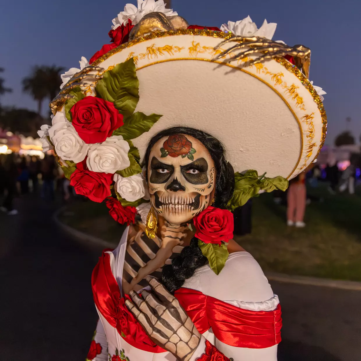 Maria Florez all dressed up during the Noche De Los Muertos event at the Hollywood Forever Cemetery on Saturday, October 28, 2023. (Sarahi Apaez/For De Los)