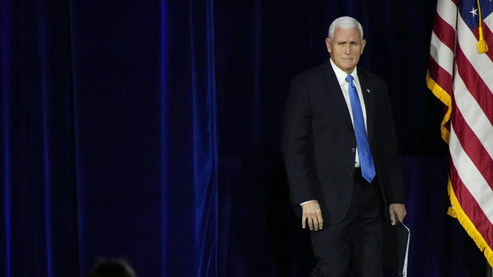 Former Vice President Mike Pence speaks at an annual leadership meeting of the Republican Jewish Coalition, October 28, 2023, in Las Vegas. © John Locher, AP