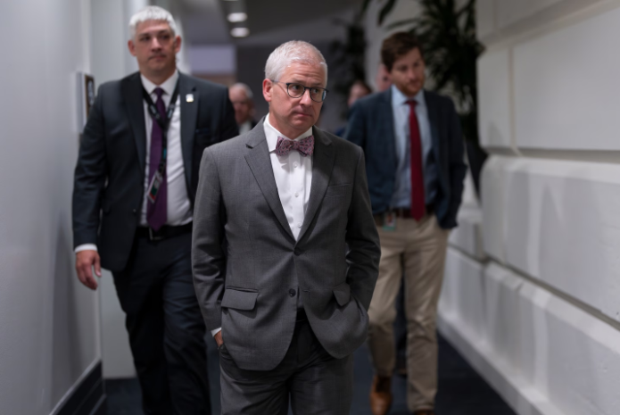 Rep. Patrick T. McHenry (R-N.C.) was named speaker pro tempore after Rep. Kevin McCarthy (R-Calif.) was ousted as House speaker. (J. Scott Applewhite/AP)