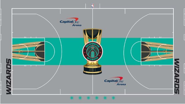 Capital One Arena will sport a new court design when the Washington Wizards play in-season tournament games this season. (NBA)