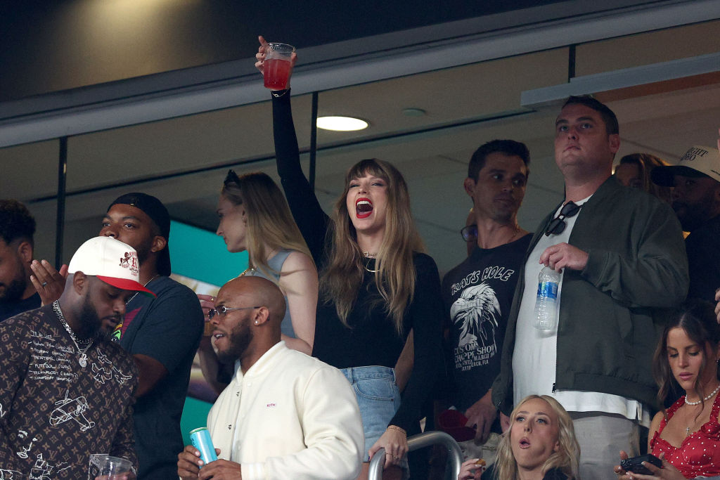Taylor Swift cheers at the game between the Kansas City Chiefs and the New York Jets at MetLife Stadium in New Jersey, Oct. 1, 2023.Elsa—Getty Images