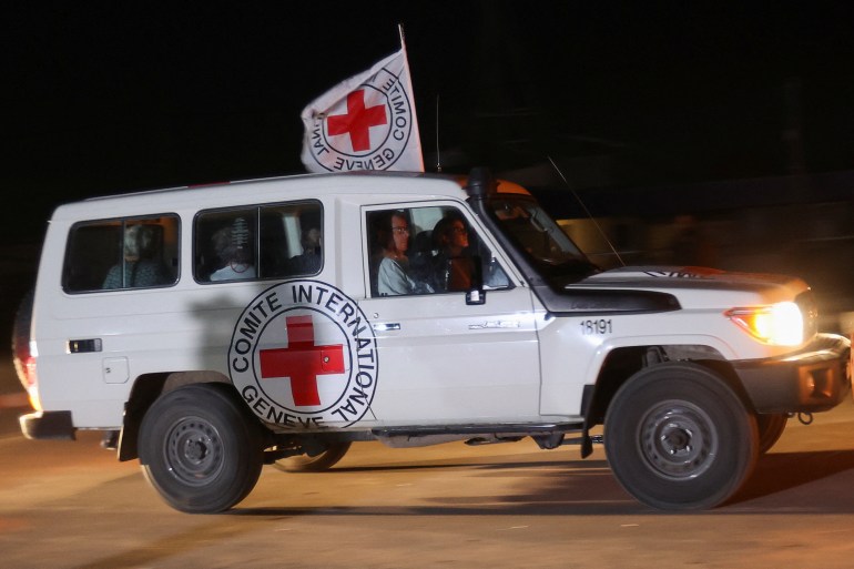 The ICRC in Israel and the occupied territories said that it transported the group of hostages from Gaza to the Rafah border crossing with Egypt [Ibraheem Abu Mustafa/Reuters]