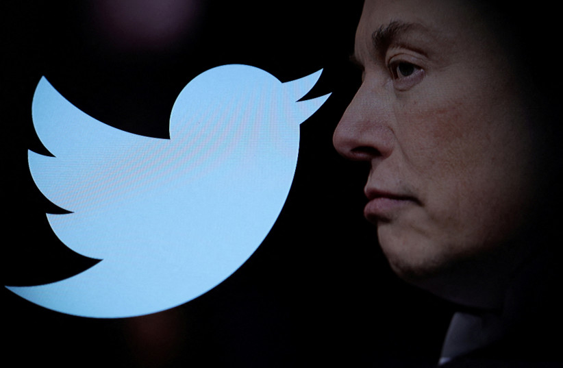 Twitter logo and a photo of Elon Musk are displayed through magnifier in this illustration taken October 27, 2022. (photo credit: REUTERS/DADO RUVIC/ILLUSTRATION)