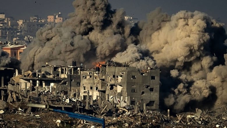Smoke rises during an Israeli military bombardment of the northern Gaza Strip on on Monday amid ongoing battles between Israel and Hamas. (Fadel Senna/AFP/Getty Images)