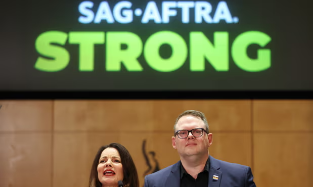 SAG-AFTRA president Fran Drescher (left) and national executive director Duncan Crabtree-Ireland on 10 November 2023, in Los Angeles, California. Photograph: Mario Tama/Getty Images