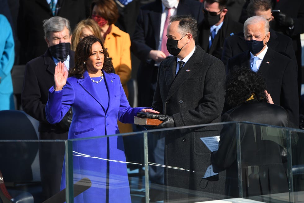 Vice President-elect Kamala Harris is sworn in during the 2021 presidential inauguration of Joe Biden at the U.S. Capitol.' Robert Deutsch/USA TODAY