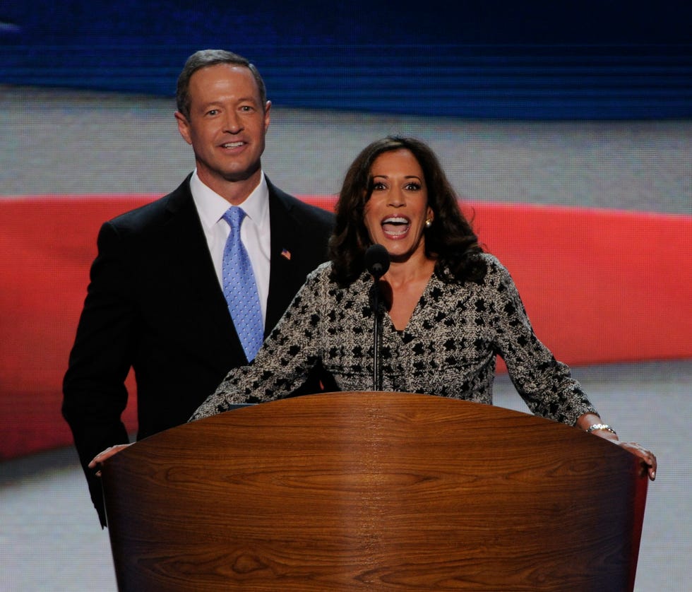 Kamala Harris, Attorney General of California, with Maryland Governor Martin O'Malley, present Rules Committee report, during the Democratic National Convention Sept. 4, 2012 in Charlotte, N.C. H. Darr Beiser, USA TODAY
