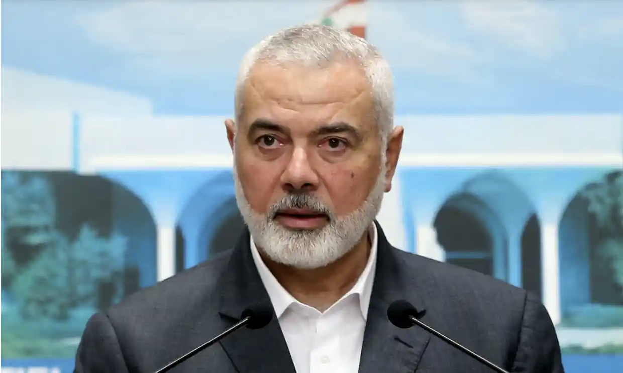 Ismail Haniyeh, political leader of Hamas, whose arrival in Egypt on Wednesday was seen as a positive sign of a possible truce. Photograph: Dalati Nohra/AP