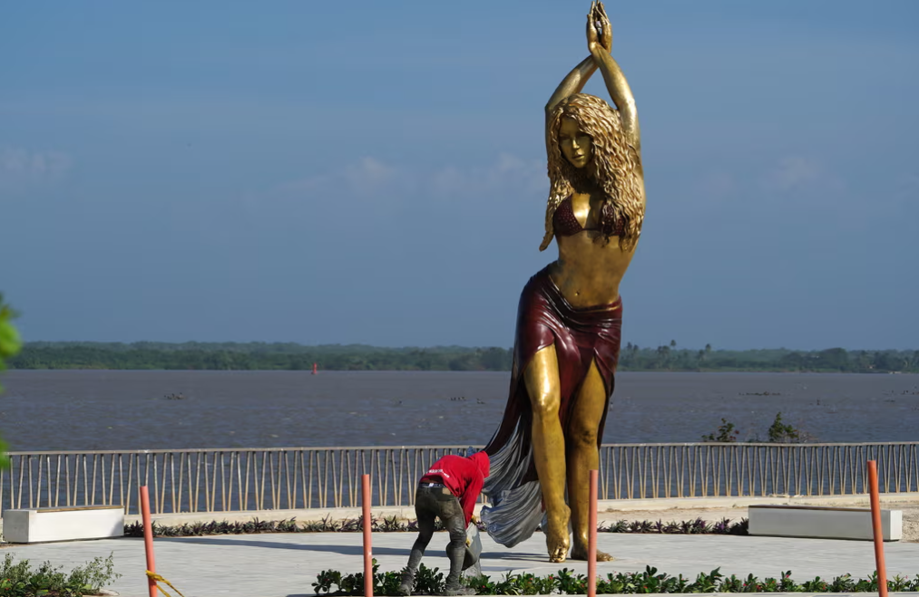 The huge statue captures Shakira making her trademark hip swivel. Photograph: AFP/Getty Images