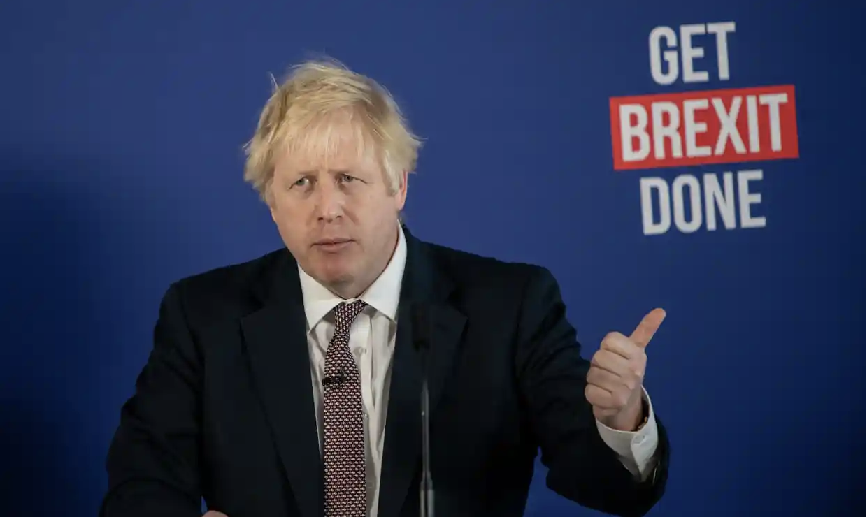 Boris Johnson, the then prime minister, speaking at a press conference in 2019 about his party’s plans to solve the impasse on Brexit. Photograph: Chris J Ratcliffe/Getty Images