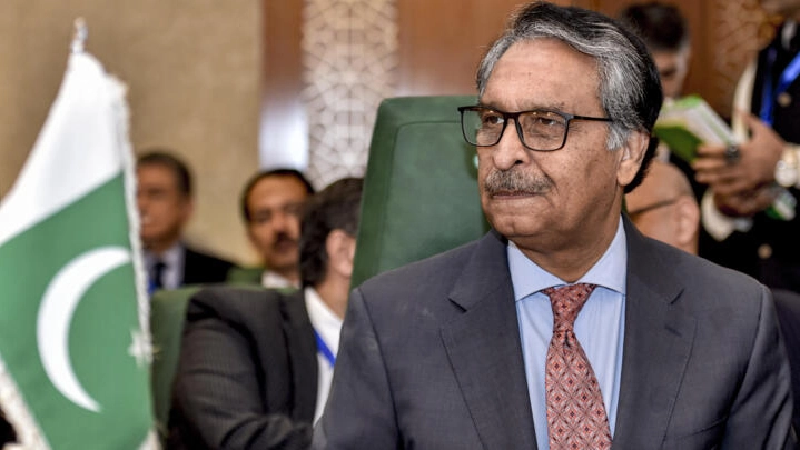 Pakistans Foreign Minister Jalil Abbas Jilani attends an Organisation of Islamic Cooperation (OIC) meeting regarding the situation in the besieged Gaza Strip in Jeddah on October 18 2023. © Amer Hilabi AFP