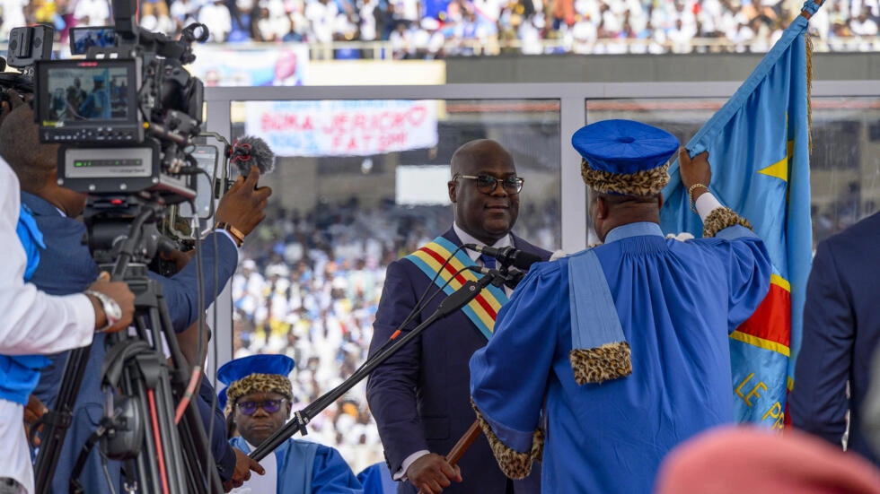 Democratic Republic of Congo (DRC) President Felix Tshisekedi listens to the speech of the judges of the Constitutional Court during his swearing-in Ceremony in Kinshasa, on January 20, 2024. © Arsene Mpiana Monkwe, AFP