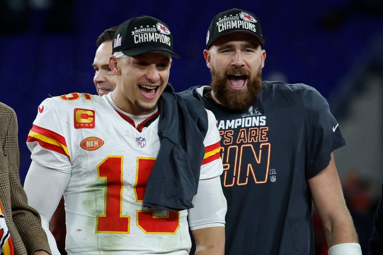 Chiefs quarterback Patrick Mahomes, left, and tight end Travis Kelce are headed back to the Super Bowl. GEOFF BURKE/REUTERS