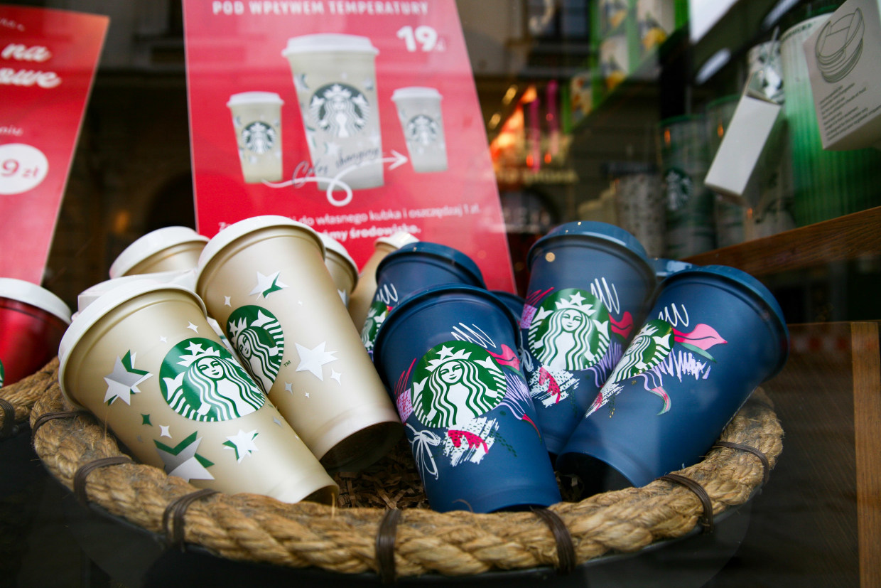 Reuseable Starbucks cups.Klaudia Radecka / NurPhoto via Getty Images file
