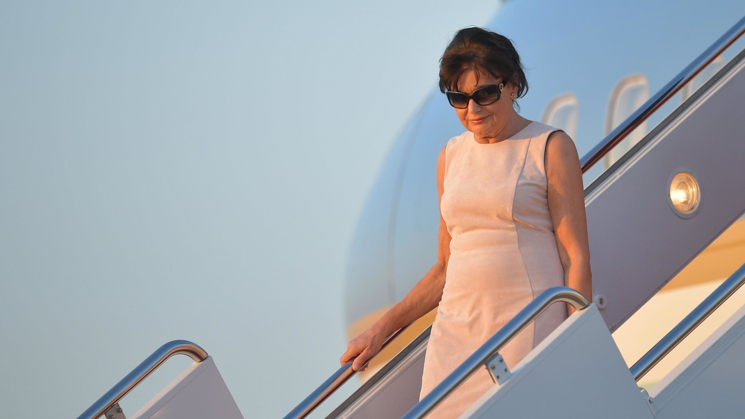 Amalija Knavs, the mother of former first lady Melania Trump, steps off Air Force One upon arrival at Andrews Air Force Base in Maryland, on June 11, 2017. Mandel Ngan/AFP/Getty Images