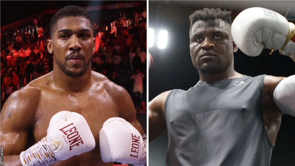 GETTY IMAGES, Joshua (left), who has twice held world heavyweight titles, faces Ngannou, who is having his second pro boxing fight