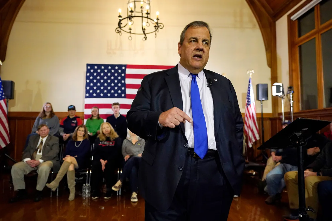 Republican presidential candidate former New Jersey Gov. Chris Christie announces he is dropping out of the race during a town hall campaign event on Wednesday, January 10, 2024. Robert F. Bukaty/AP