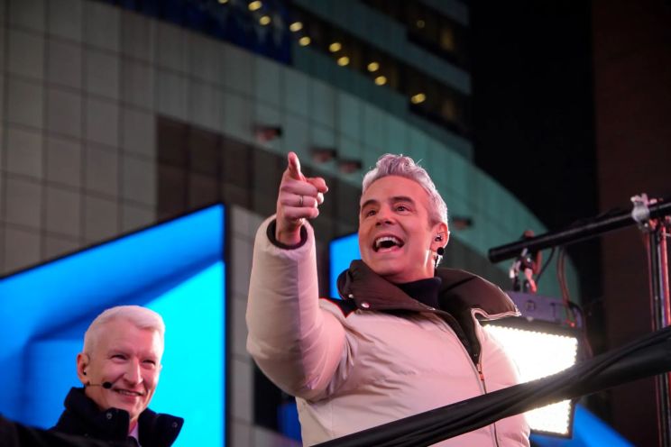 Andy Cohen reacts onstage during the Times Square New Year's Eve 2024 Celebration in New York City. Stefano Giovannini for NY Post