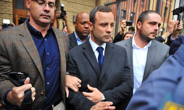 Oscar Pistorius leaving the high court in Pretoria in 2014. He was released on parole on Friday. Photograph: EPA