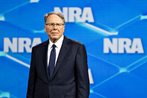 Wayne LaPierre, chief executive of the National Rifle Association, at the organization’s annual meeting in Indiana on 26 April 2019. Photograph: Daniel Acker/Bloomberg via Getty Images