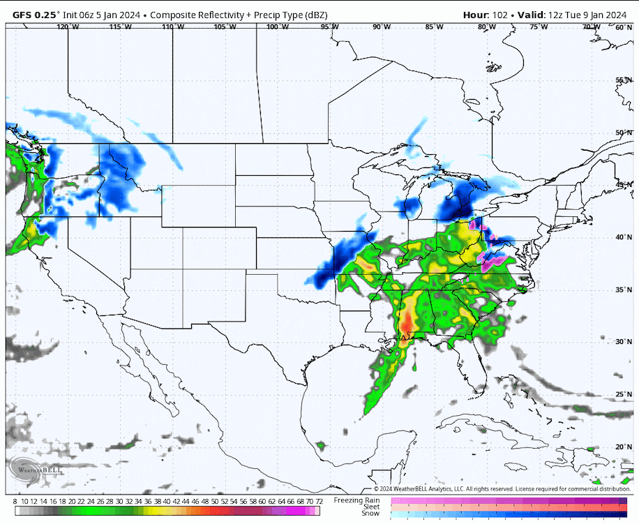 A look at the American GFS model’s simulation of possible blizzard conditions. (WeatherBell)
