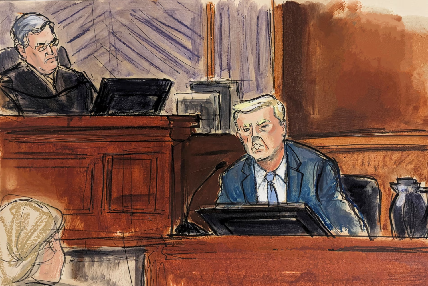 Donald Trump testifies in federal court in New York on 25 January. Photograph: Elizabeth Williams via AP