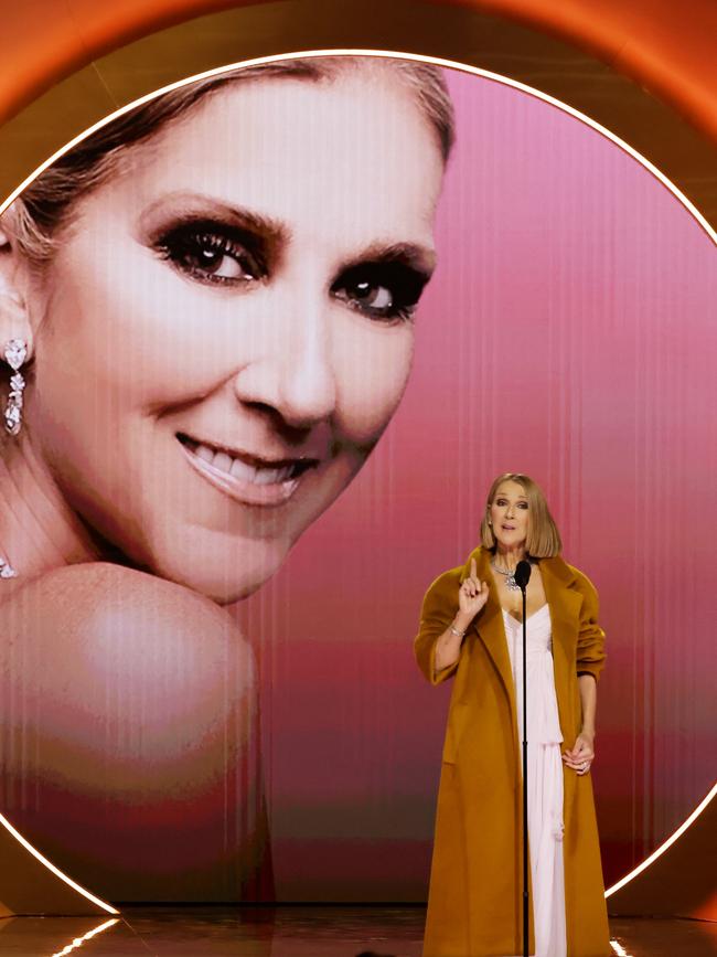 Celine Dion speaks onstage during the 66th GRAMMY Award. Picture: Getty