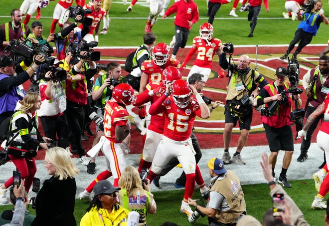 Patrick Mahomes and the Kansas City Chiefs celebrate after winning the Super Bowl. Stephen R. Sylvanie, USA TODAY Sports