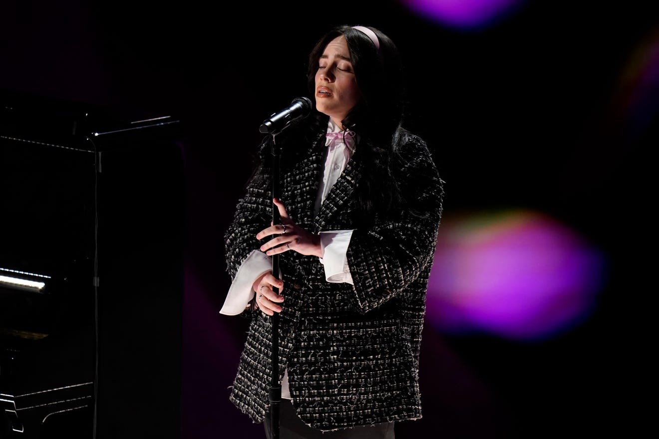 Billie Eilish performs “What Was I Made For?” from “Barbie” during the 96th Oscars at the Dolby Theatre at Ovation Hollywood in Los Angeles on March 10, 2024." Jack Gruber, USA TODAY
