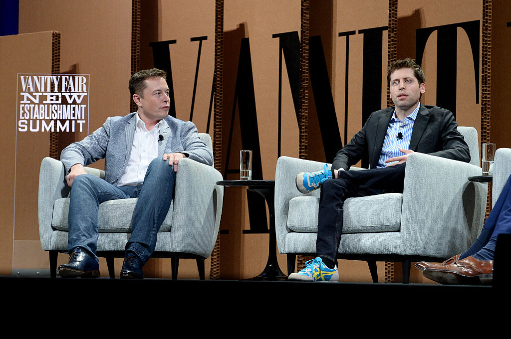 Elon Musk and Sam Altman speak onstage during the Vanity Fair New Establishment Summit at Yerba Buena Center for the Arts on Oct. 6, 2015 in San Francisco, California.Michael Kovac/Getty Images for Vanity Fair