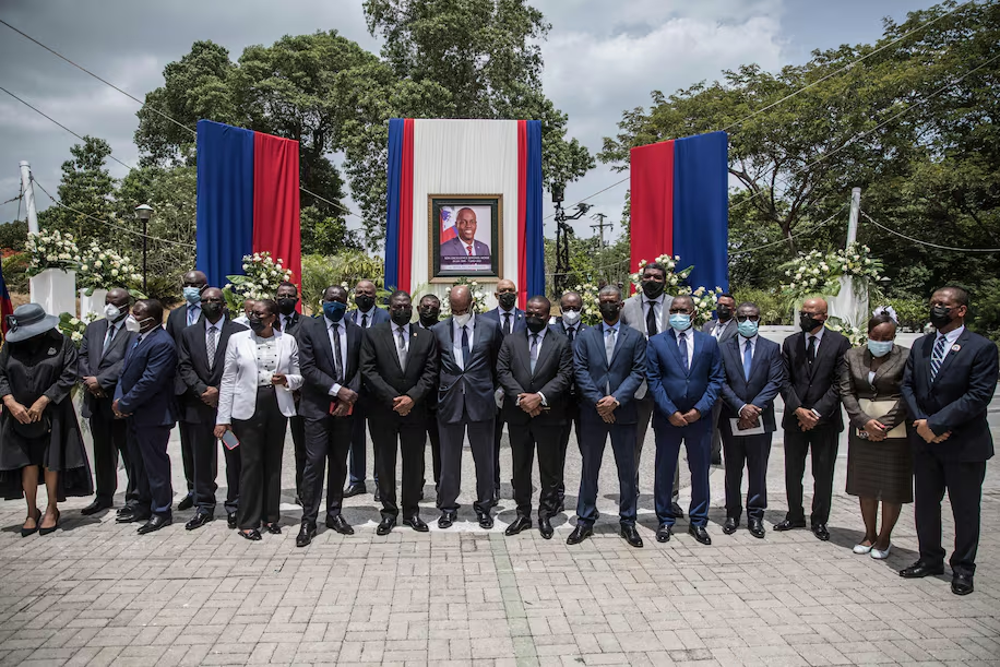 Officials attend a ceremony in honor of late Haitian president Jovenel Moïse at the National Pantheon Museum in Port-au-Prince on July 20, 2021. (Valerie Baeriswyl/AFP/Getty Images)