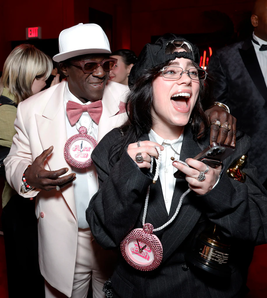Flavor Flav and Billie Eilish at the 2024 Vanity Fair Oscars party. (Stefanie Keenan/VF24/WireImage for Vanity Fair/Getty Images)