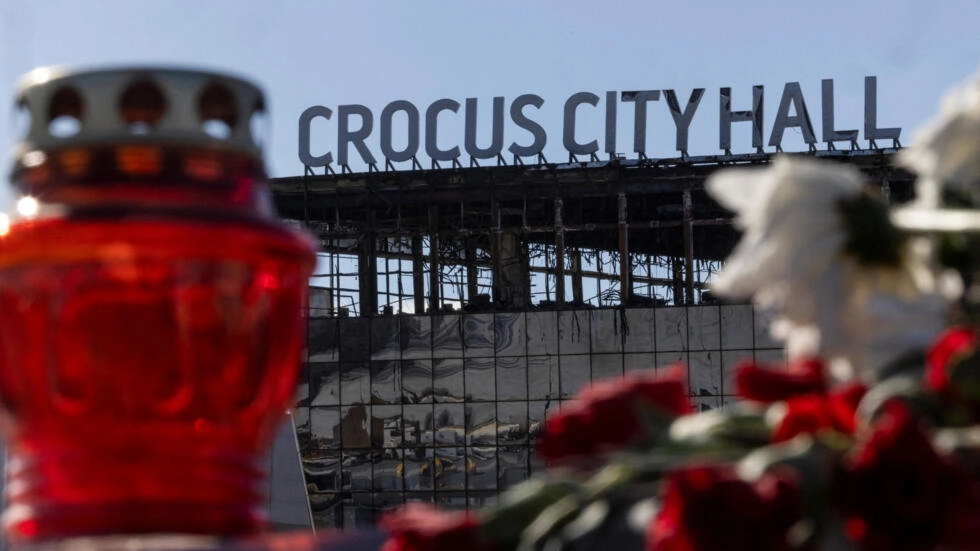 A view of the burnt-out Crocus City Hall following the deadly attack on the concert venue in the Moscow Region, Russia, on March 27, 2024. © Maxim Shemetov, Reuters