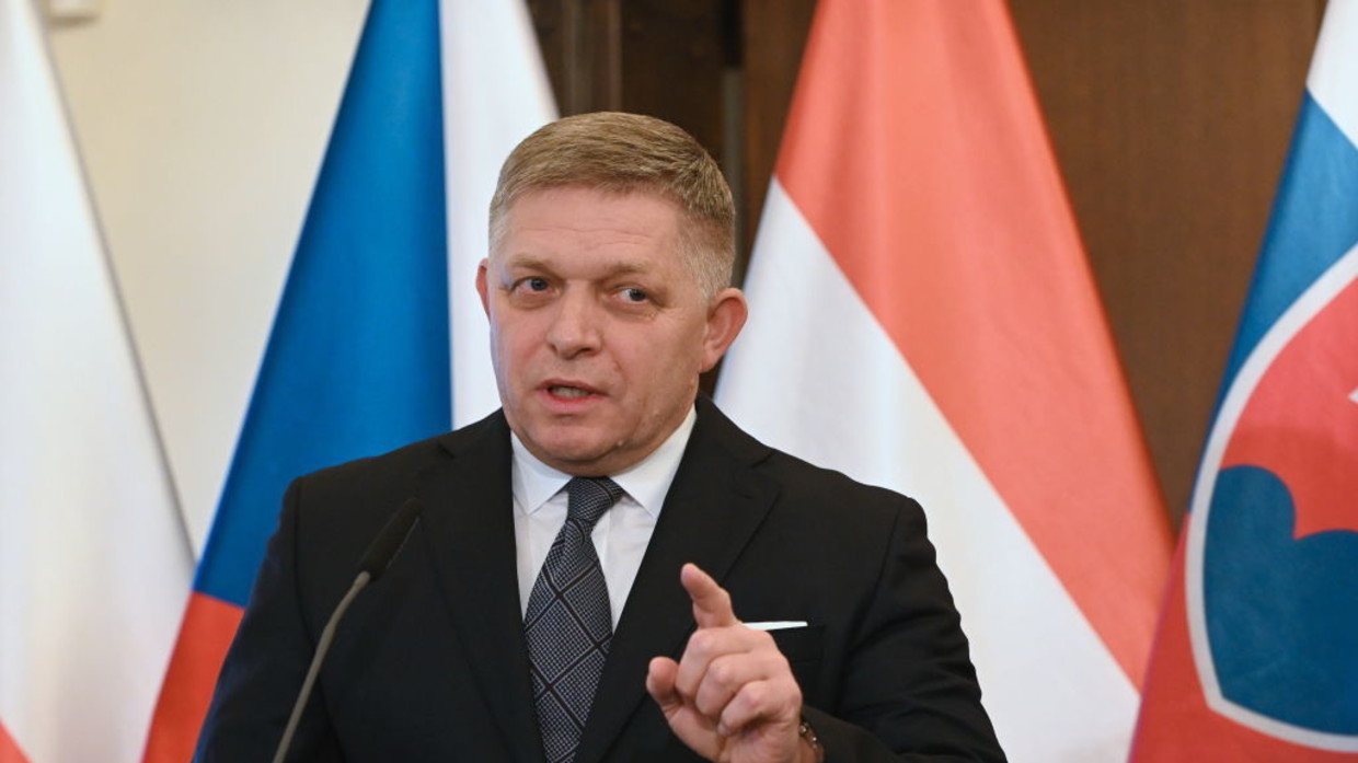 Slovak prime minister, Robert Fico speaks during a joint press conference after summit of the Visegrad Group (V4) in Prague. © Getty Images