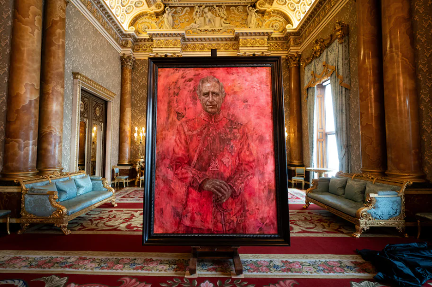 An official portrait of King Charles III, painted by artist Jonathan Yeo, was unveiled at Buckingham Palace on Tuesday. (Aaron Chown/Pool/AFP/Getty Images)