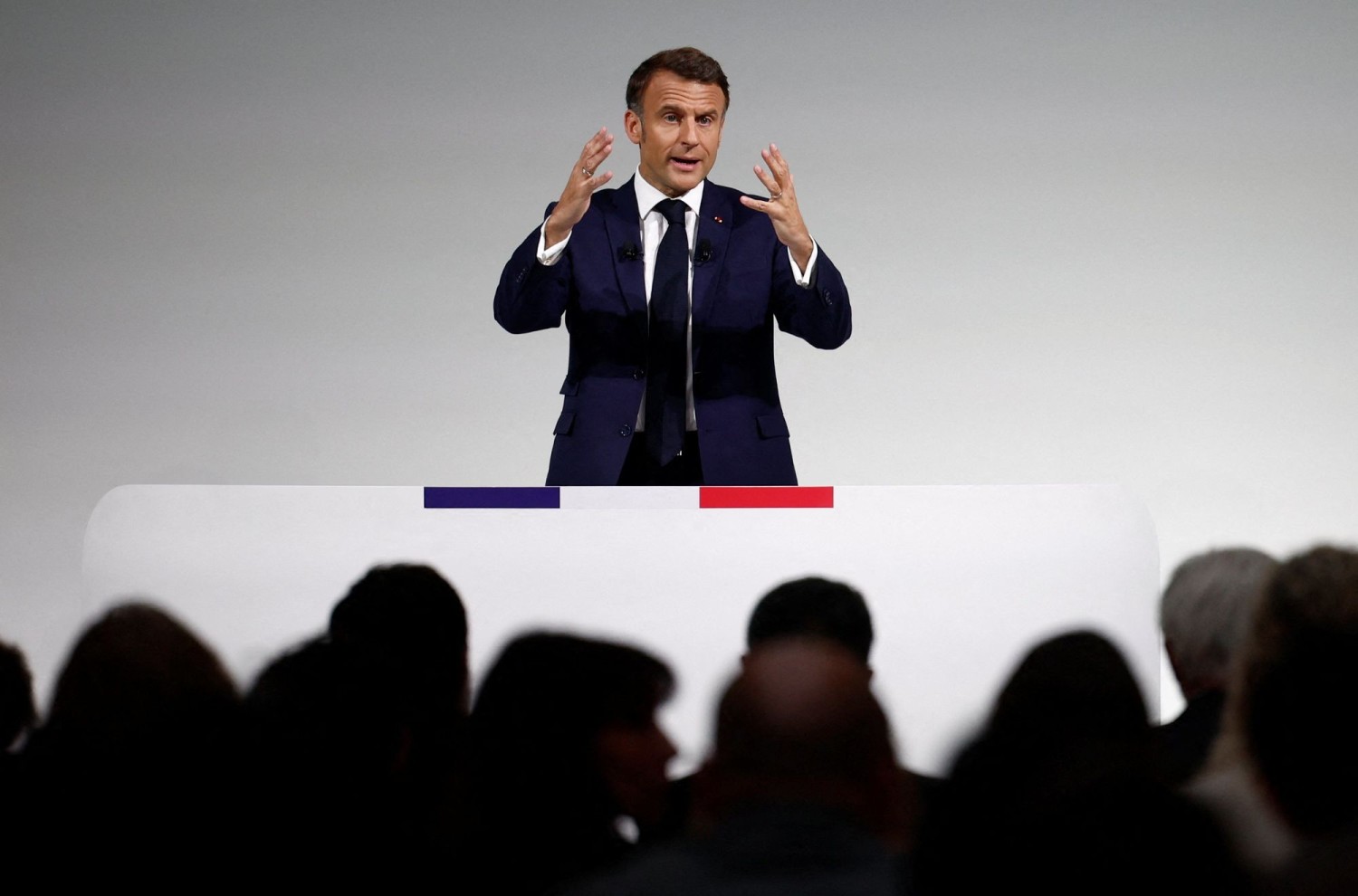 French President Emmanuel Macron at a Paris news conference Wednesday ahead of the early legislative elections. STEPHANE MAHE/REUTERS